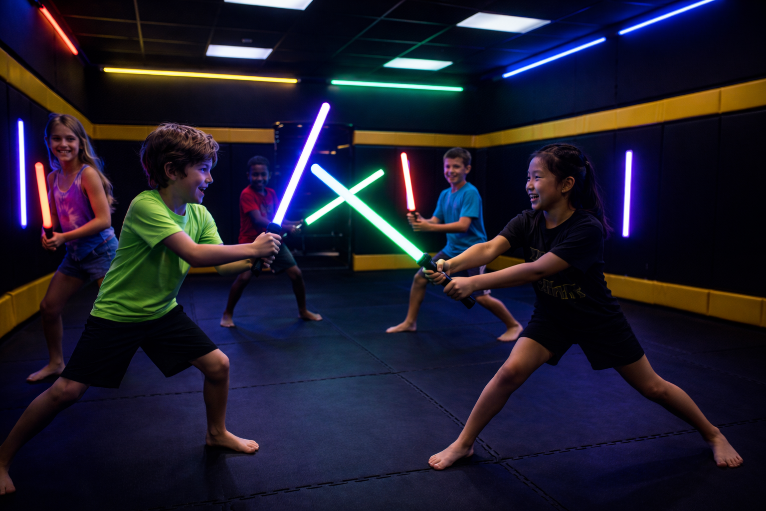 Kids doing light saber training at Galaxy Guardians Jedi Camp Encinitas 2026