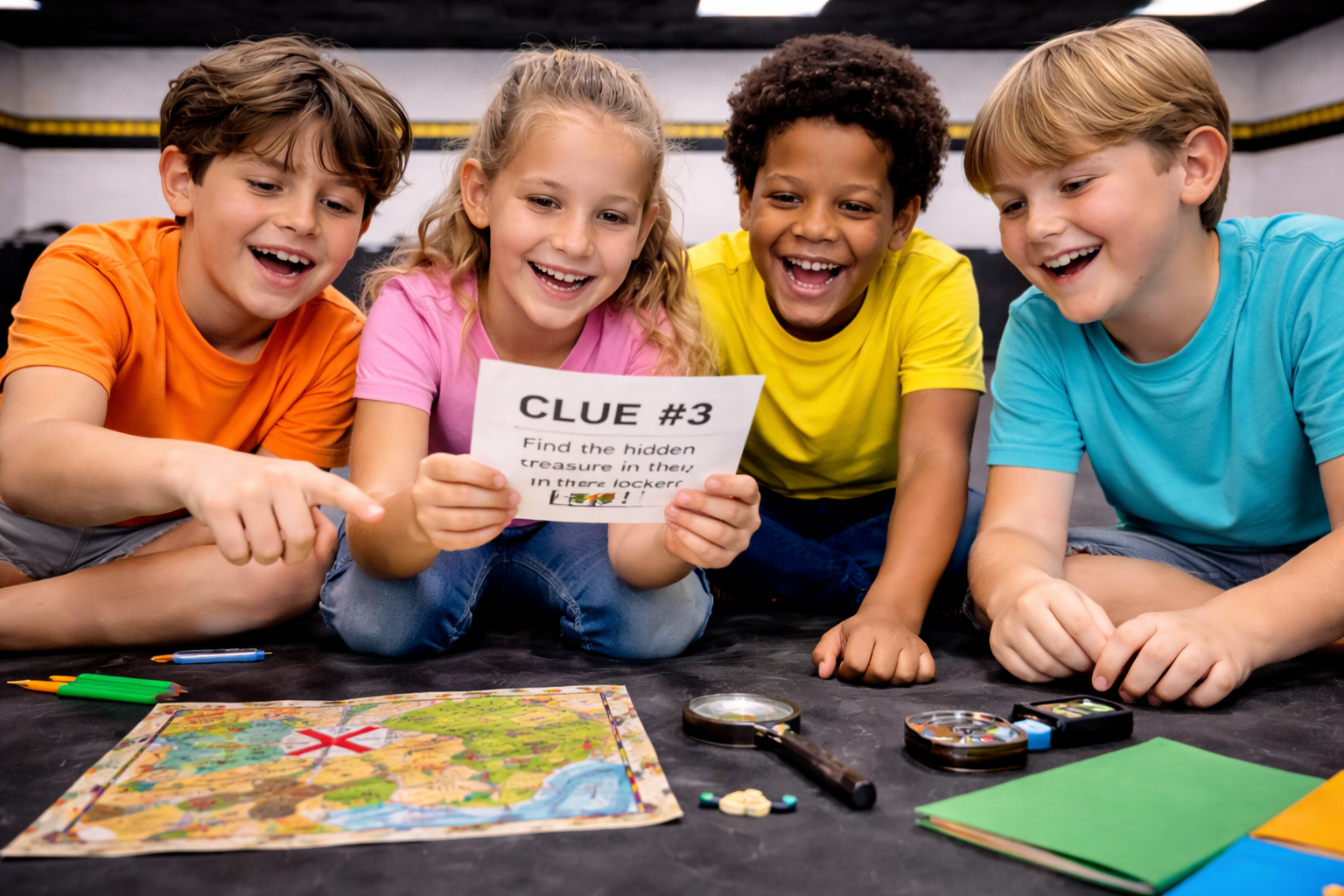 Kids doing ancient treasure hunt challenge at Time Travel Academy Camp Encinitas 2026