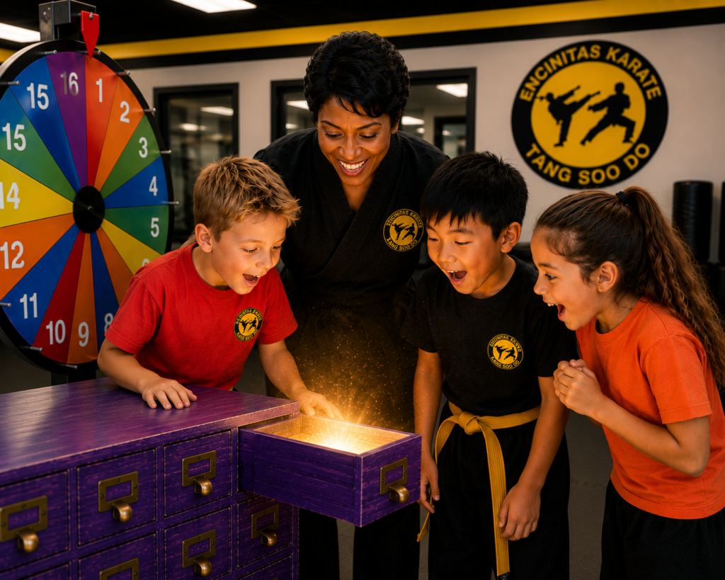 file_00000000b74c71f5a50e470400ed7c3c - Encinitas Karate The Ninja Vault Event with students and buddies unlocking prizes from the Vault after class.