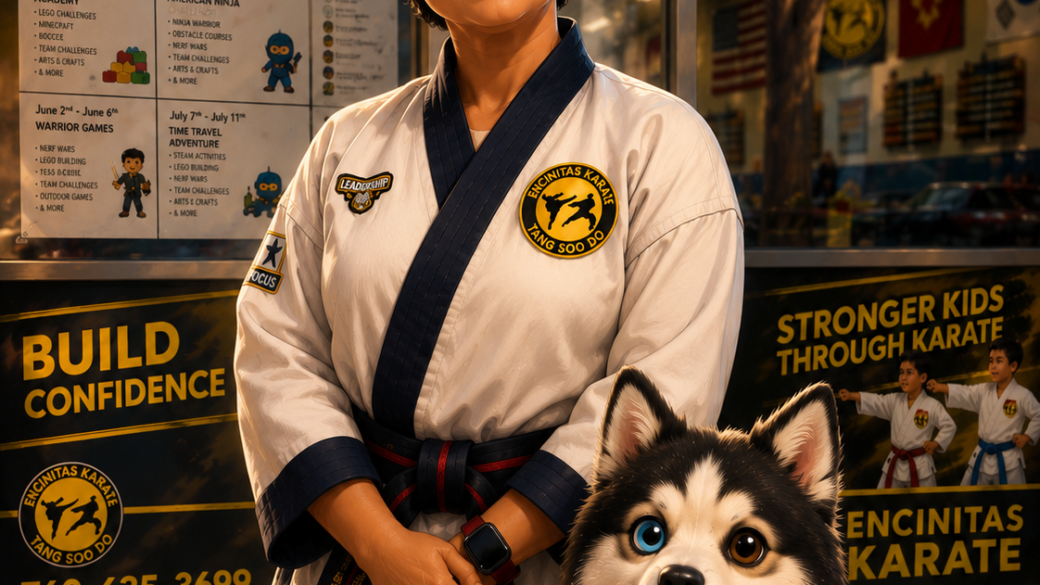 Master Santhi Castle teaching students at Encinitas Karate